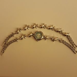 Silver dolphin watch & bracelet set